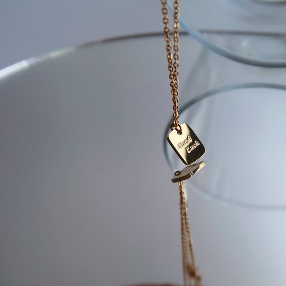 NEW 18K Gold Plated Square Good Luck Pendant Necklace - Picture 9 of 12